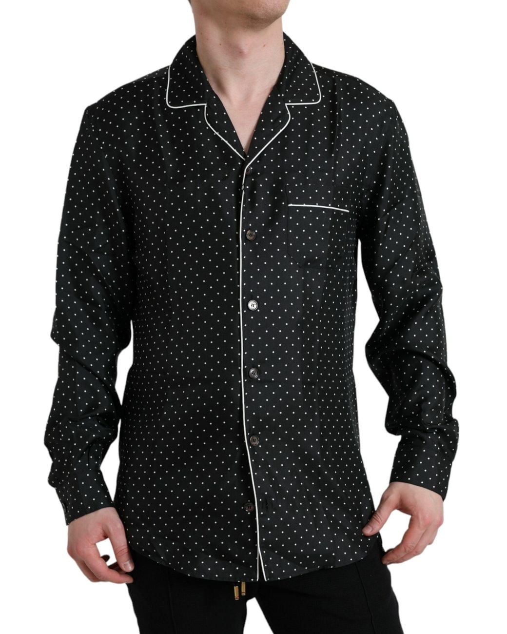Dolce & Gabbana Black Polka Dot Silk Long Sleeve Shirt for men