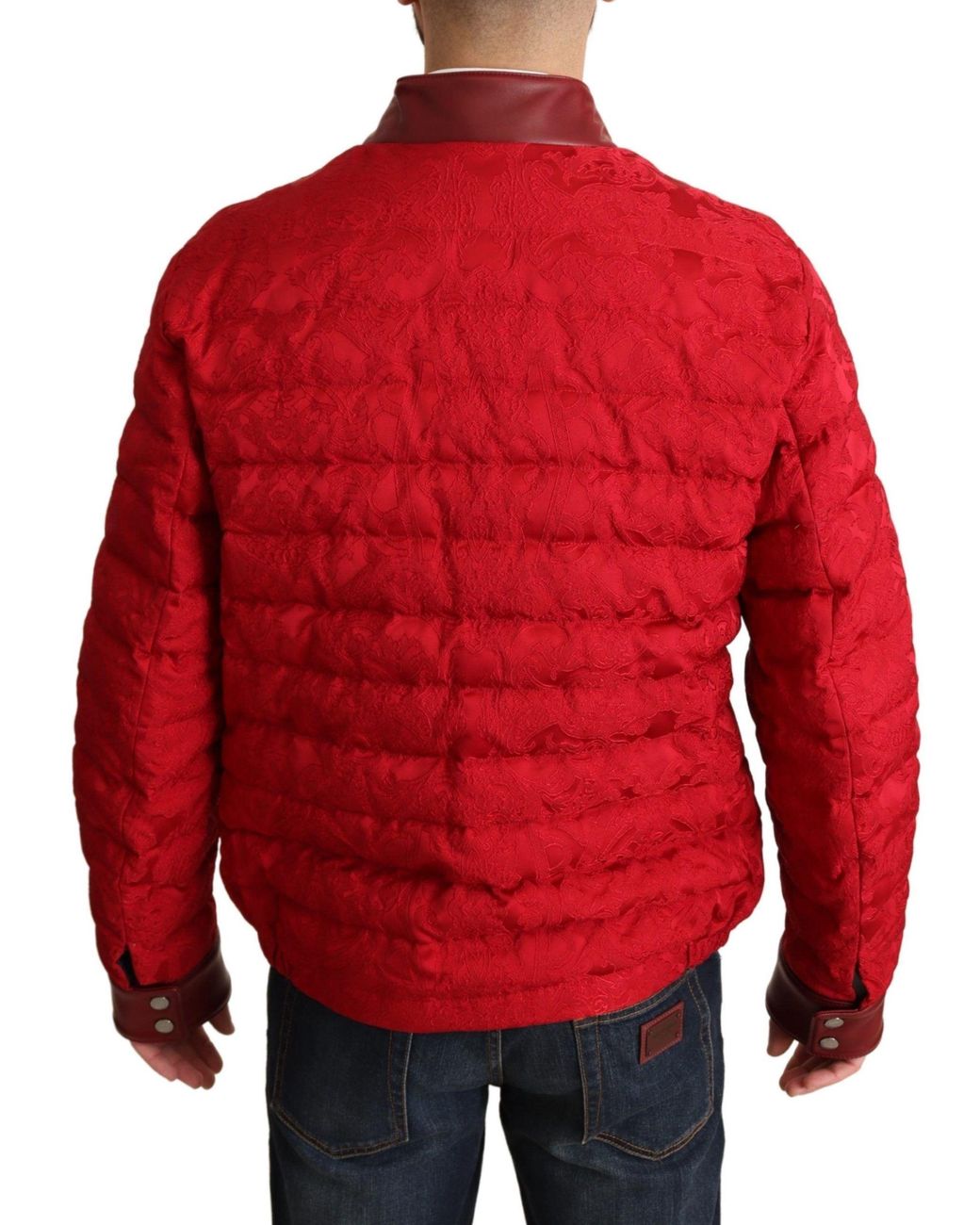 Dolce & Gabbana Red Quilted Bomber Crown Logo Jacket for men