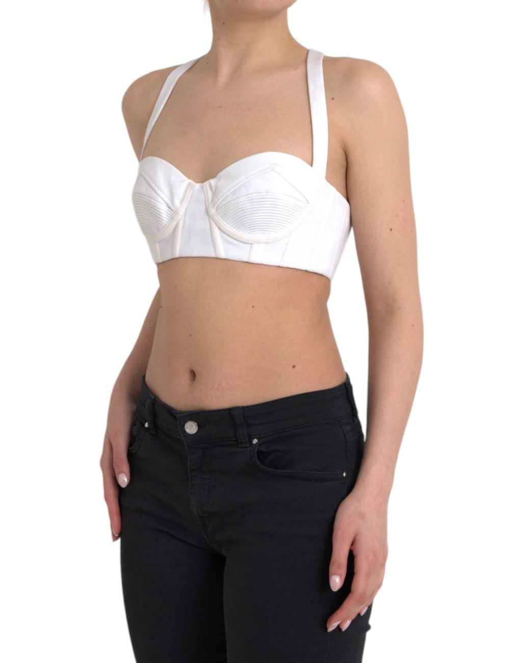 Versace Black Viscose Bustier Sleeveless Cropped Top
