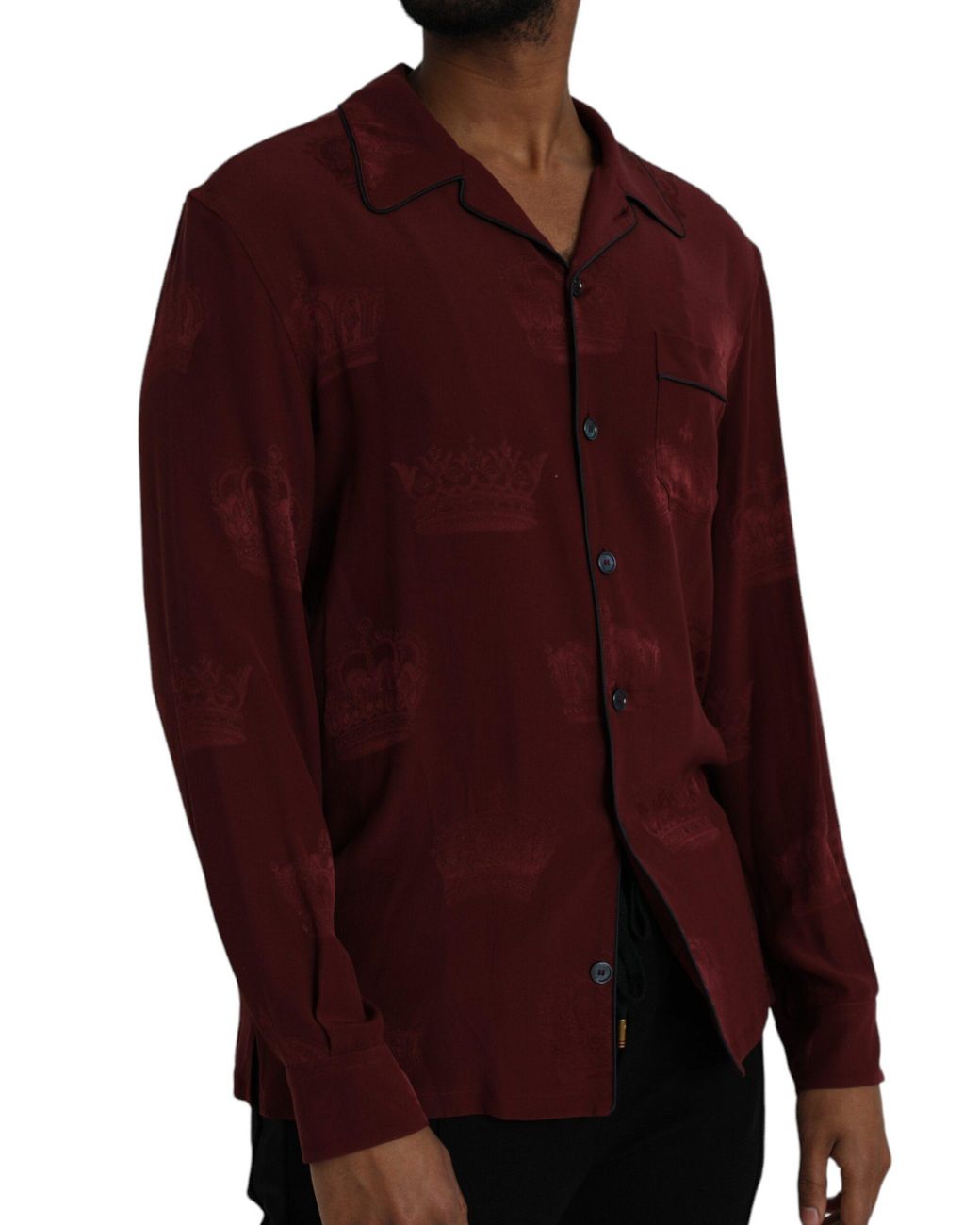 Dolce & Gabbana Purple Crown Jacquard Silk Long Sleeve Shirt for men