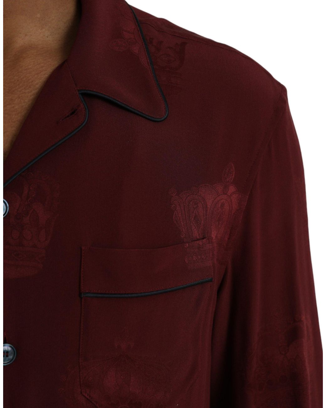 Dolce & Gabbana Purple Crown Jacquard Silk Long Sleeve Shirt for men