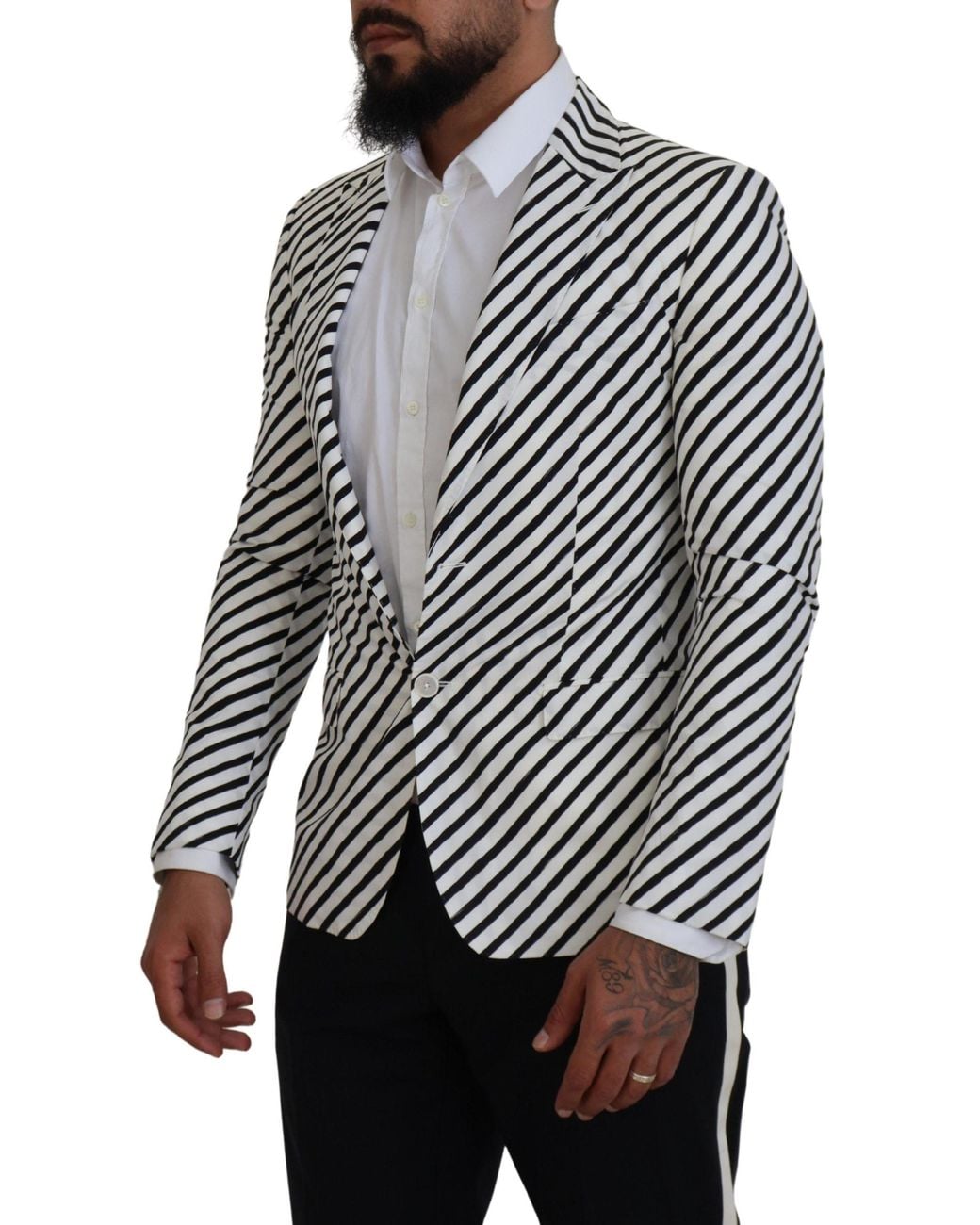 Dolce & Gabbana Gray Striped Slim Fit Jacket Blazer for men