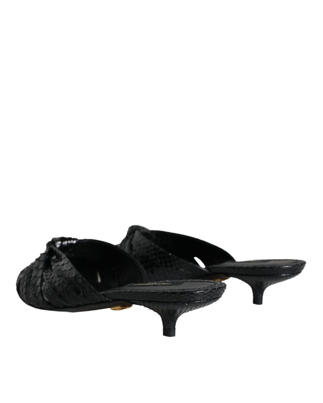 Dolce & Gabbana Black Leather Heels Slides Sandals Shoes