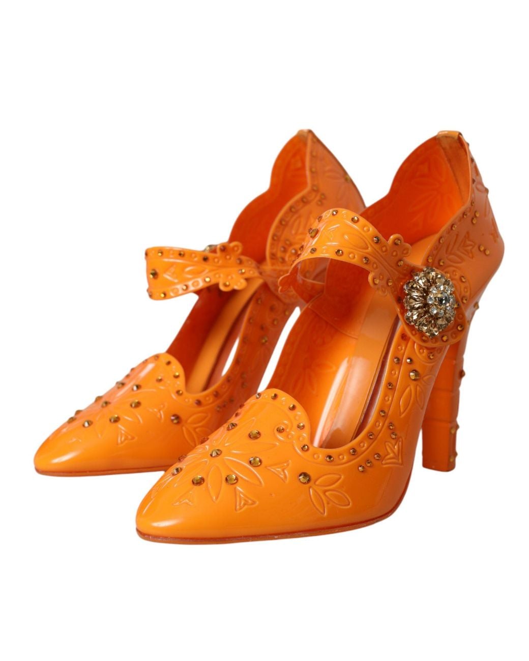 Dolce & Gabbana Orange Cinderella Floral Crystal Pumps Shoes