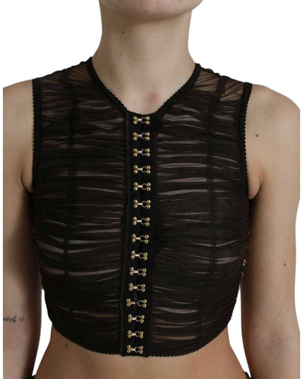 Dolce & Gabbana Black Embellished Nylon Stretch Cropped Top