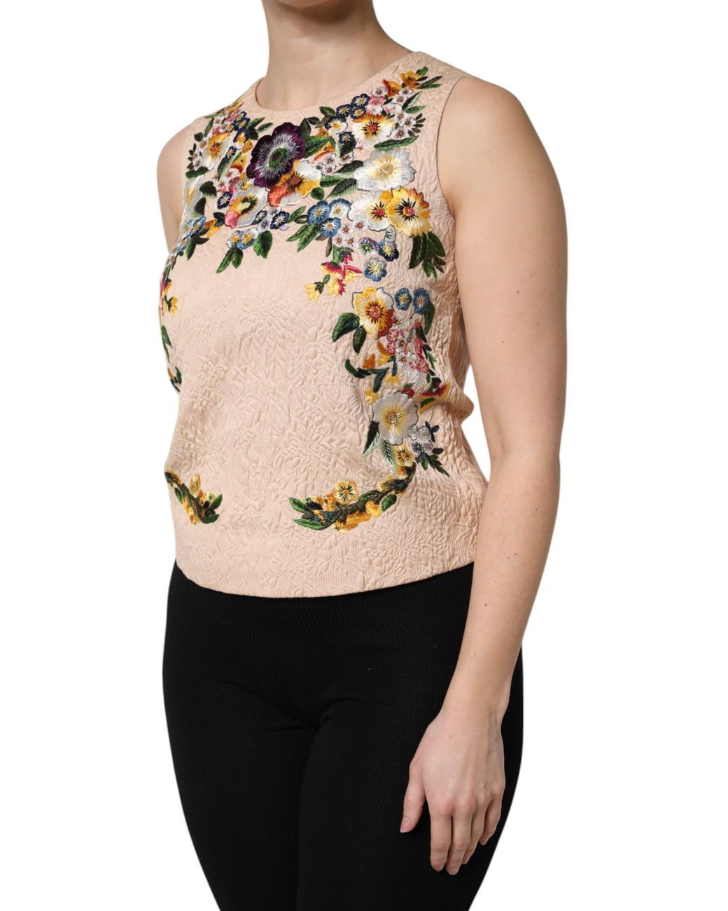 Dolce & Gabbana Black Floral Embroidery Sleeveless Tank Top