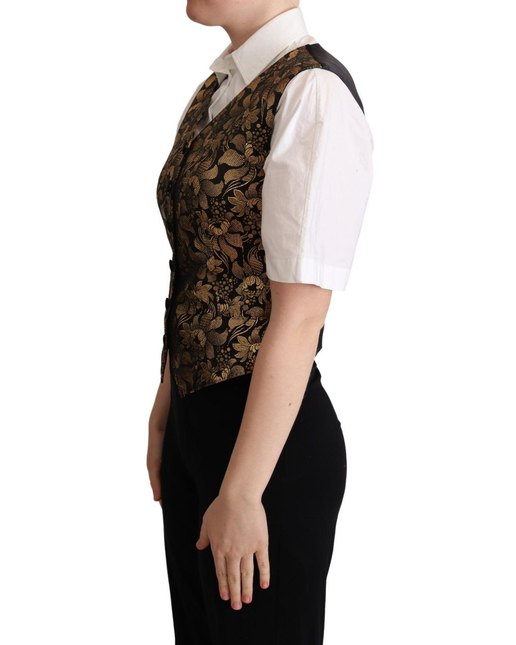 Dolce & Gabbana Black Jacquard Silk Waistcoat Vest