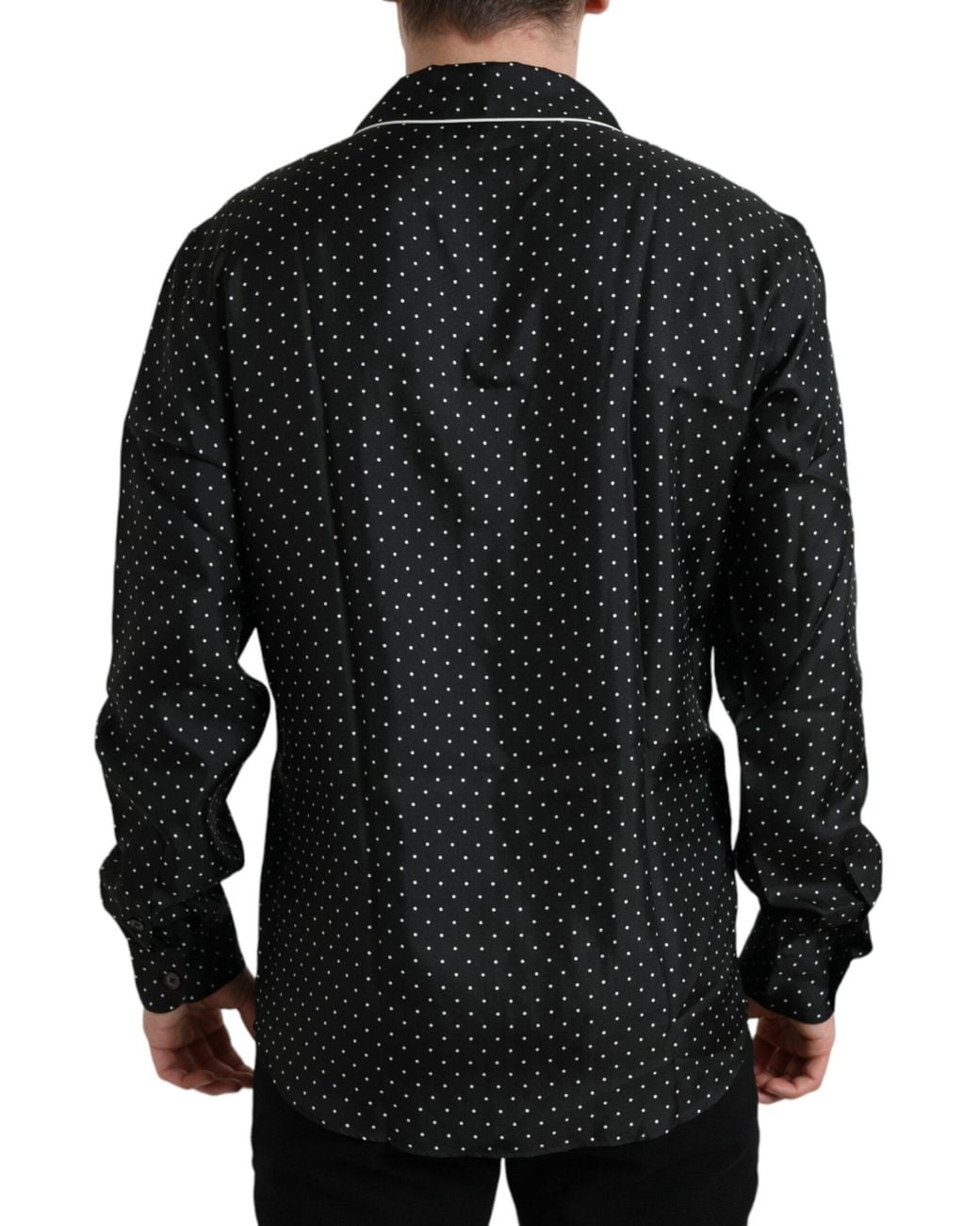 Dolce & Gabbana Black Polka Dot Silk Long Sleeve Shirt for men