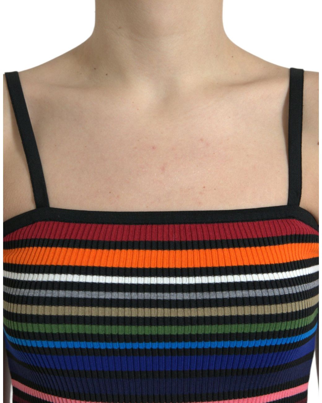 Dolce & Gabbana Black Striped Cotton Blend Tank Top With Logo Detail