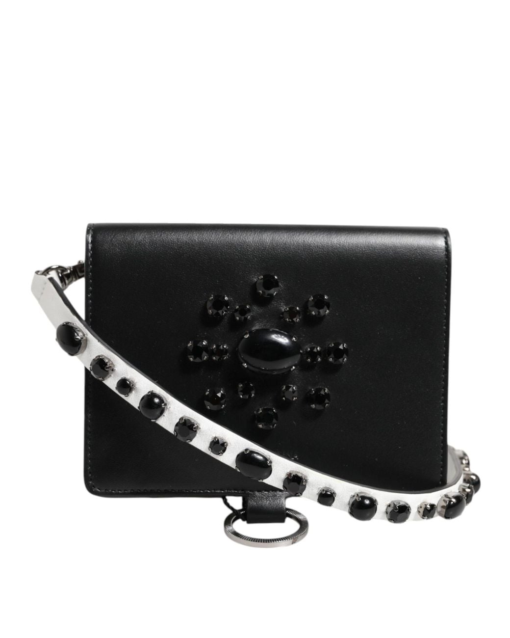 Dolce & Gabbana White Leather Crystal Embellished Card Holder Wallet