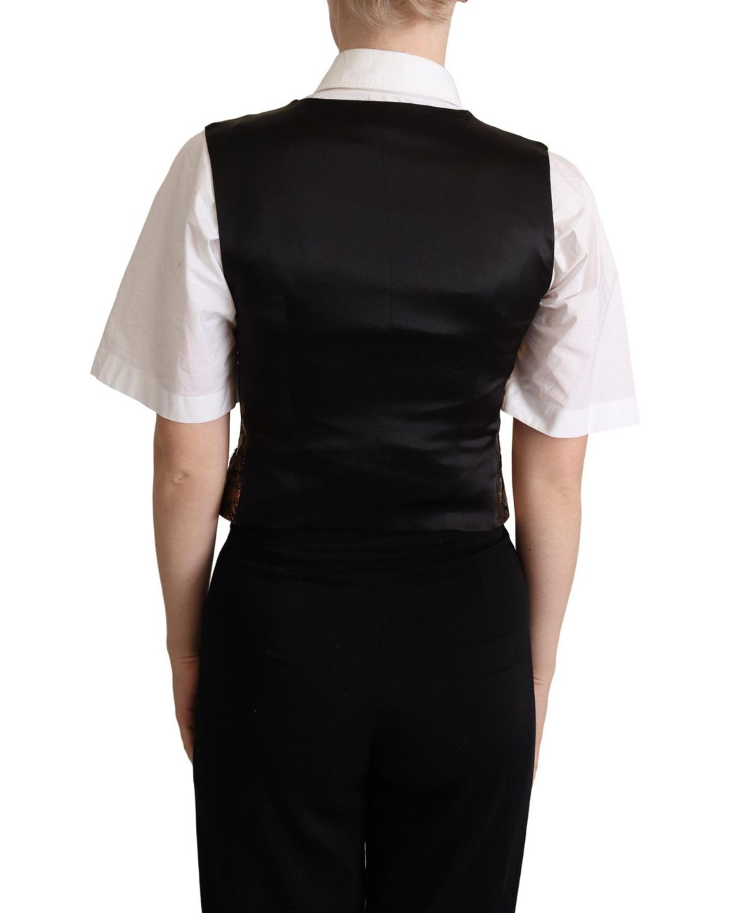 Dolce & Gabbana Black Jacquard Silk Waistcoat Vest