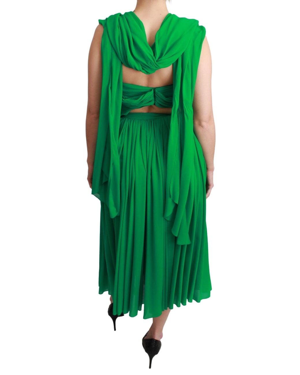 Dolce & Gabbana Green 100% Silk Sleeveless Pleated Maxi Dress