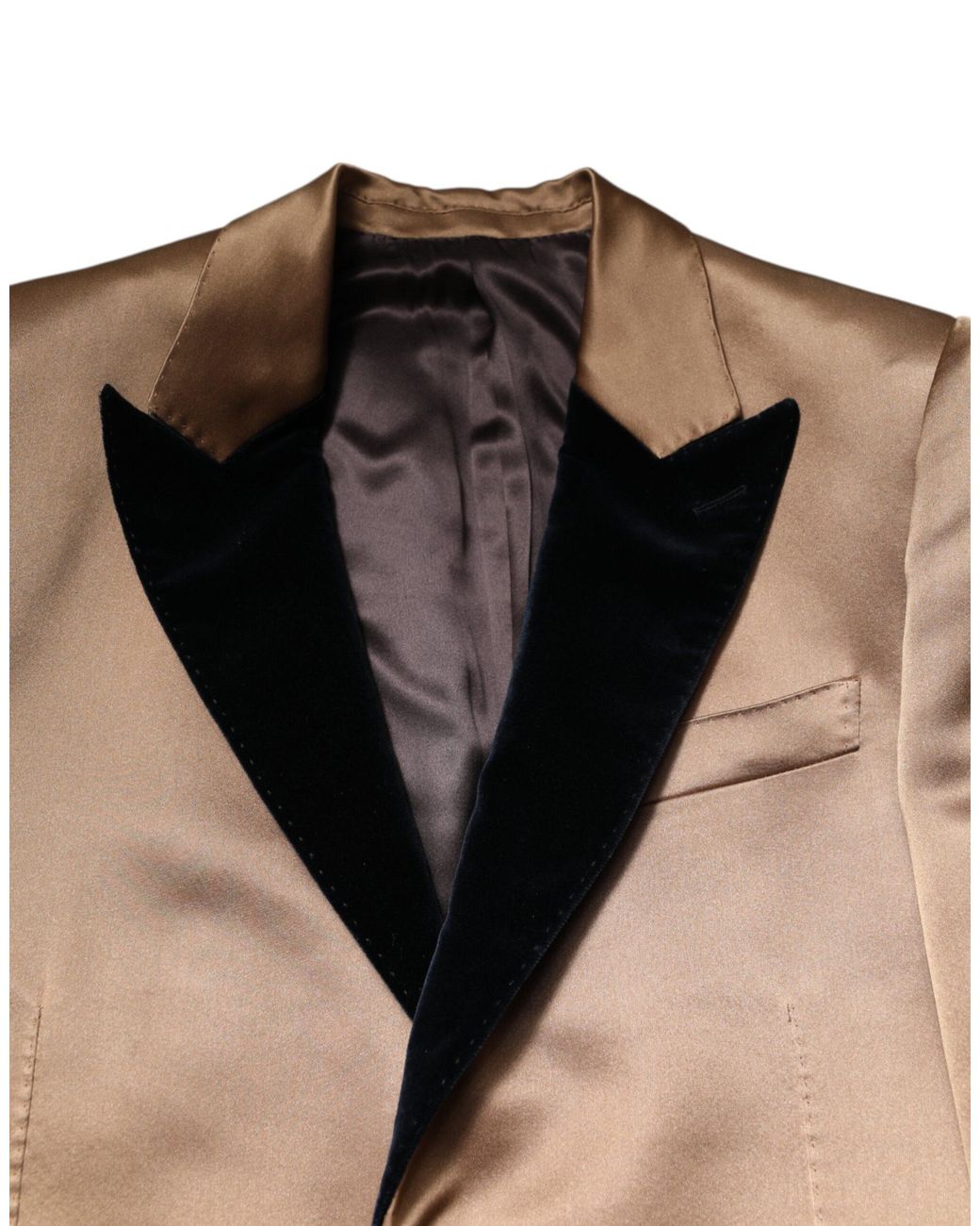 Dolce & Gabbana Brown Satin Overcoat Shawl Collar for men