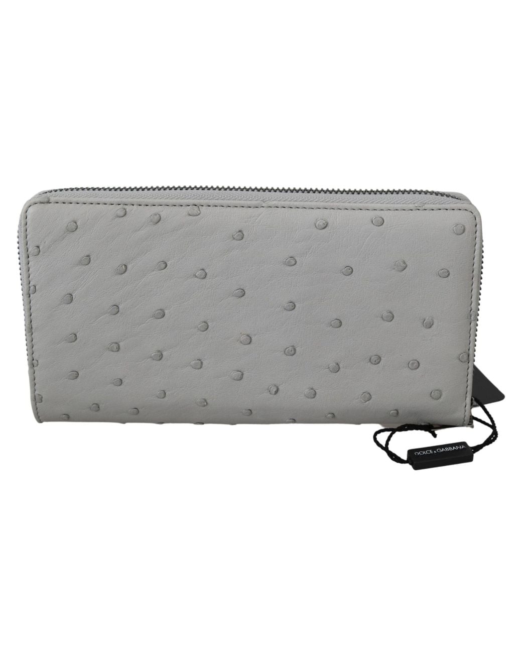 Dolce & Gabbana Gray White Ostrich Leather Continental S Clutch Wallet