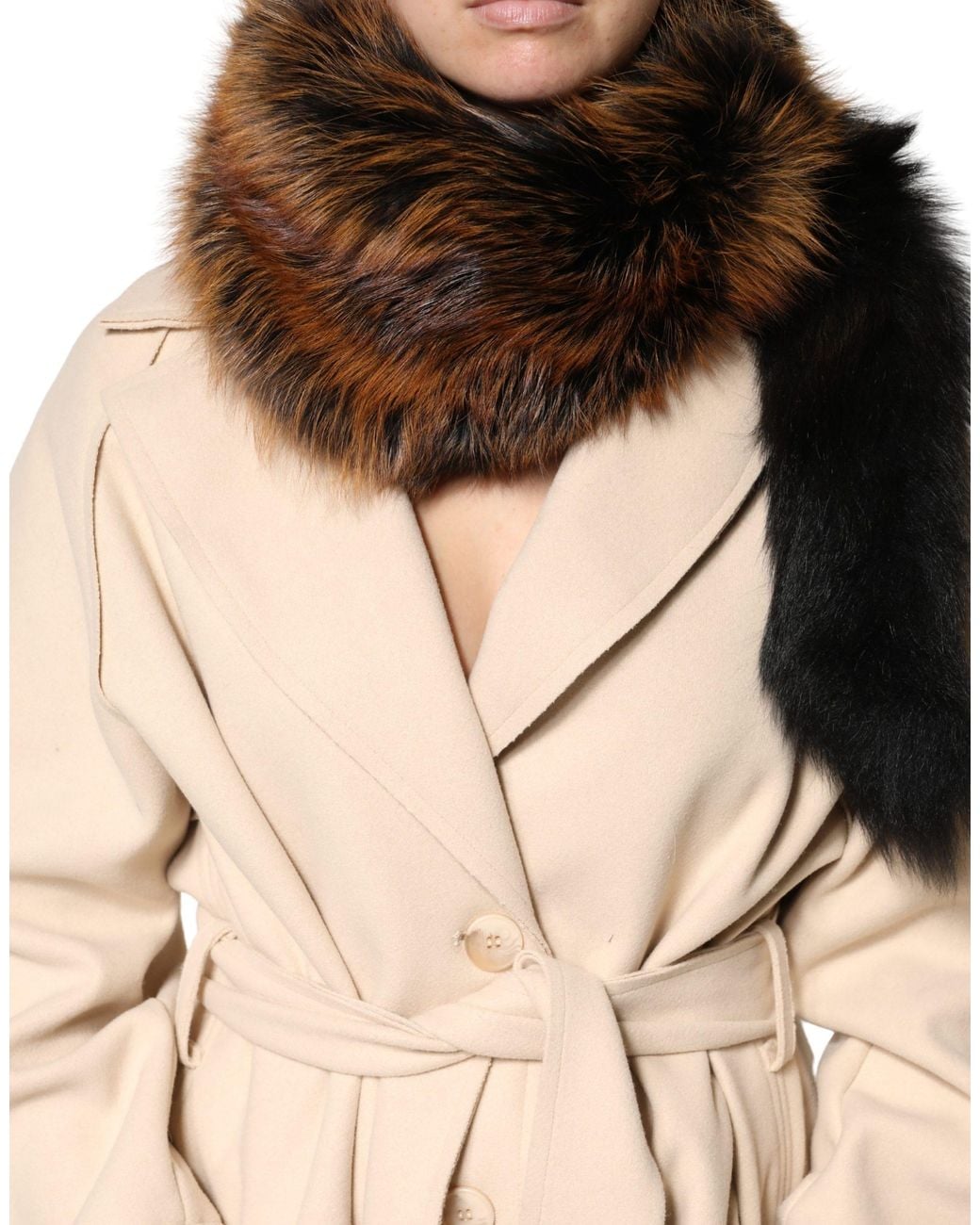 Dolce & Gabbana Brown Fox Fur Neck Warmer Winter Scarf