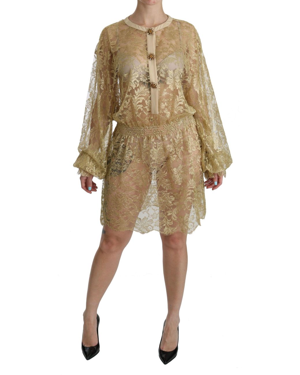 Dolce & Gabbana Multicolor Lace See Through A-line Knee Length Dress