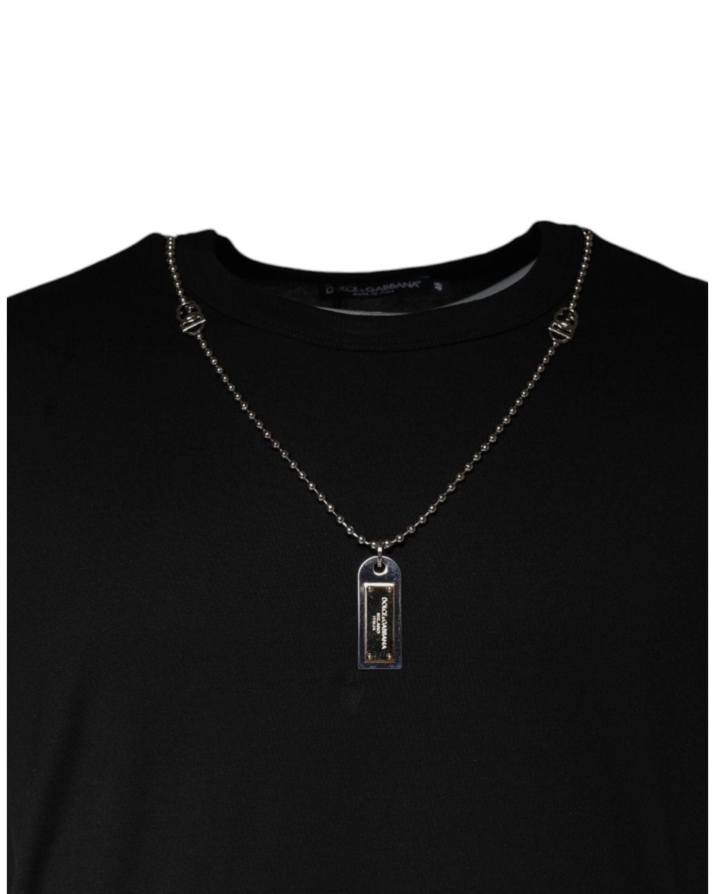 Dolce & Gabbana Black Cotton Necklace Embellished T-Shirt for men