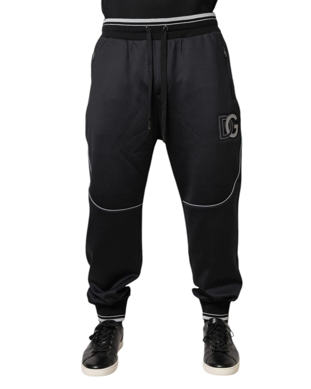 Dolce & Gabbana Black Polyester Logo Jogger Pants for men