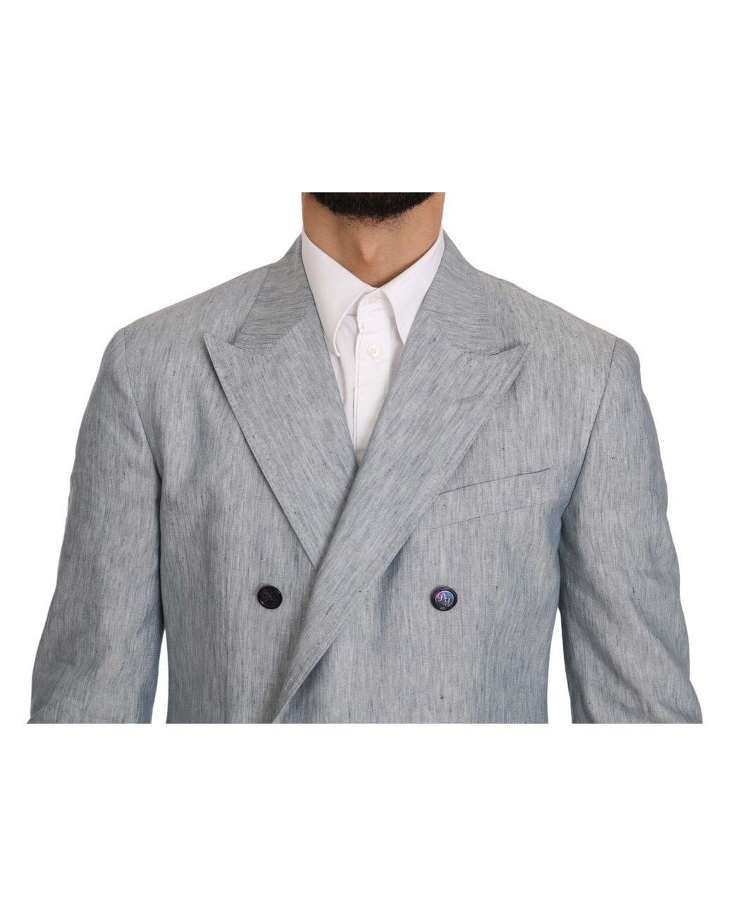 Dolce & Gabbana Gray Dolce Gabbana Blue Flax Napoli Jacket Coat Blazer for men