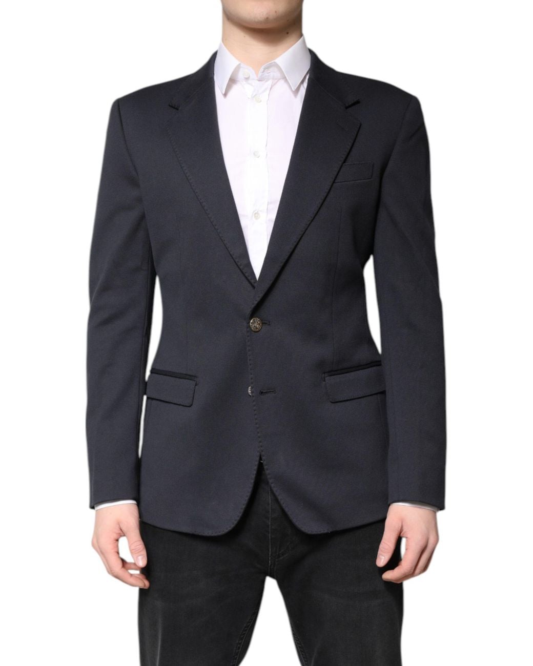 Dolce & Gabbana Blue Dark Cotton Jacket Coat Suit Blazer for men