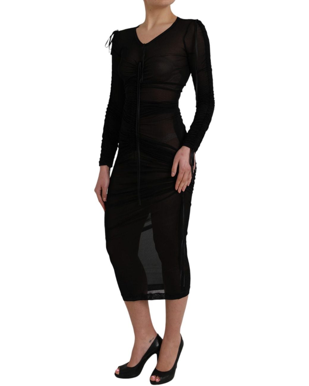 Dolce & Gabbana Black Sheer Bodycon Sheath Midi Dress