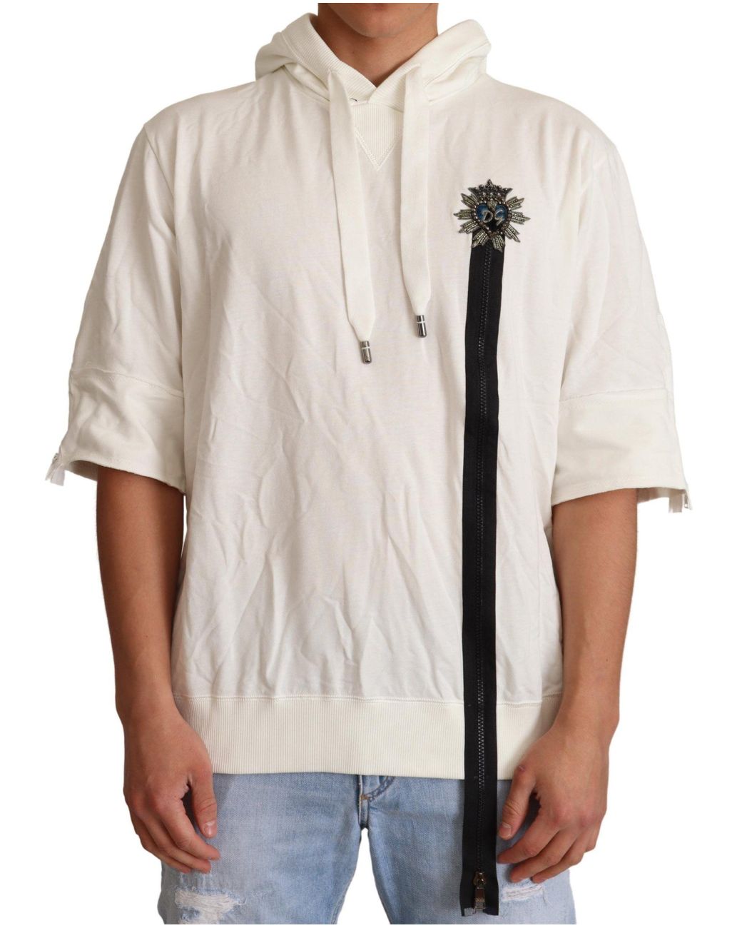 Dolce & Gabbana Natural Exquisite Off- Cotton Hooded Sweater for men