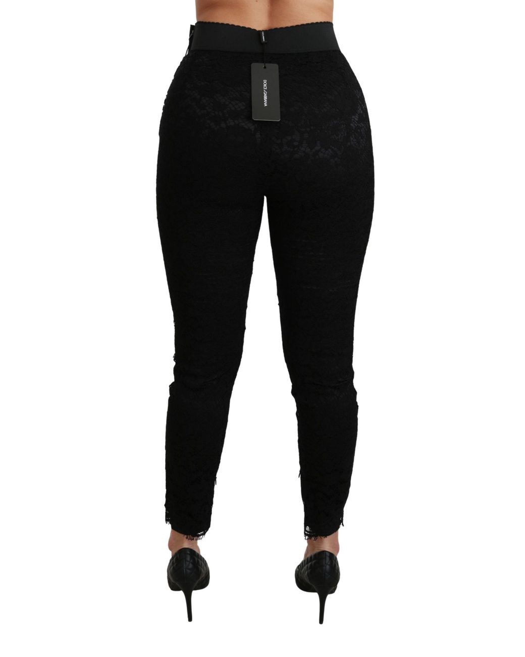 Dolce & Gabbana Black Lace Skinny High Waist Cotton Pants