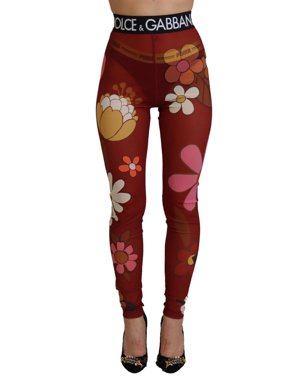 Dolce & Gabbana Black Floral Leggings Stretch Waist Pants