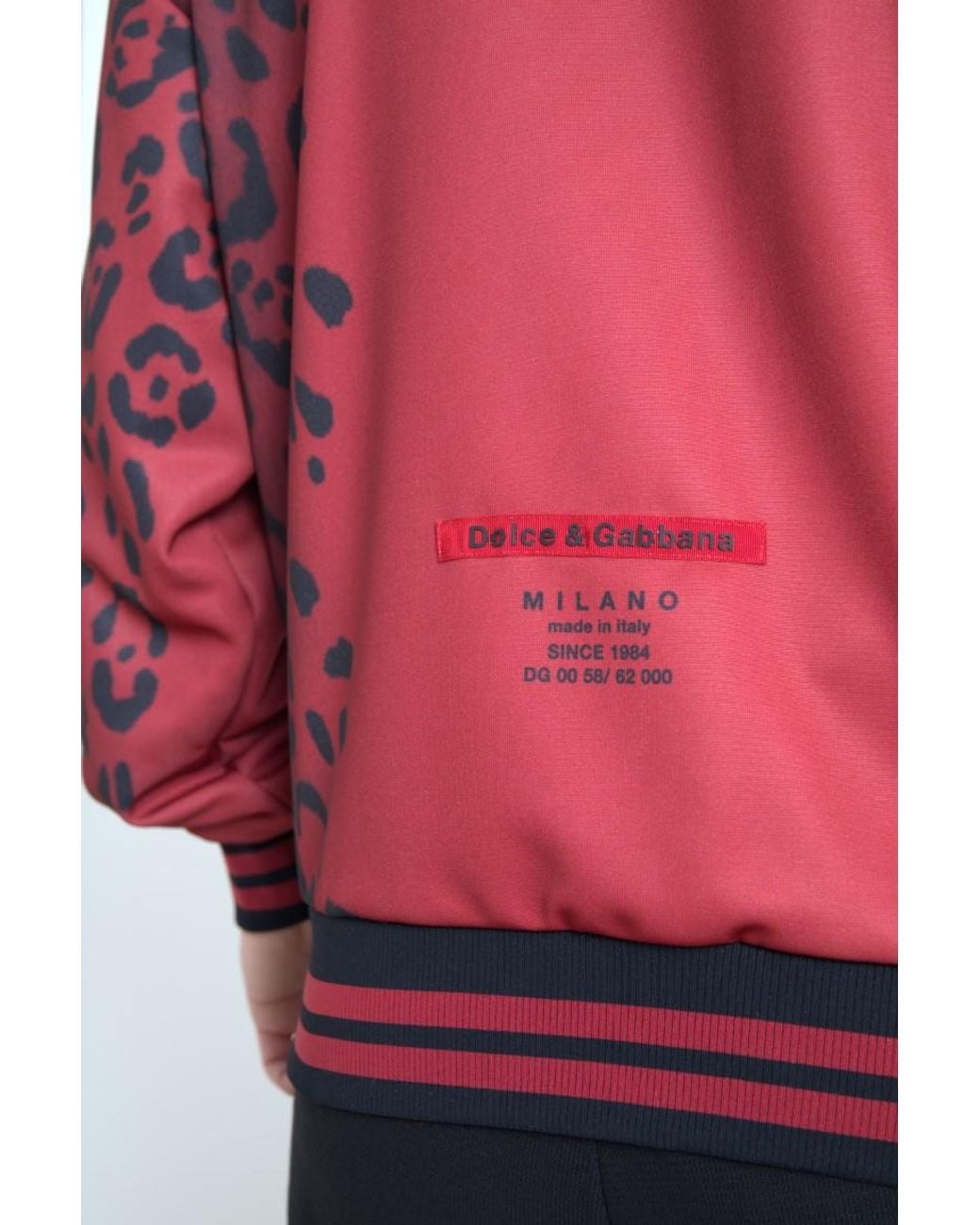 Dolce & Gabbana Red Leopard Polyester Bomber Full Zip Jacket for men