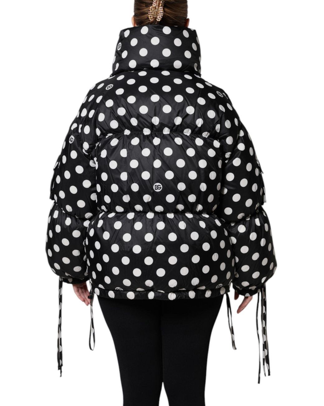 Dolce & Gabbana Black Polka Dot Full Zip Puffer Jacket