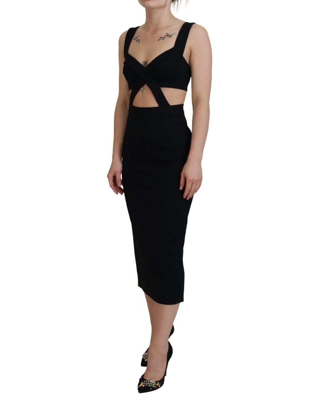 Dolce & Gabbana Black Viscose Bodycon Sheath Midi Dress