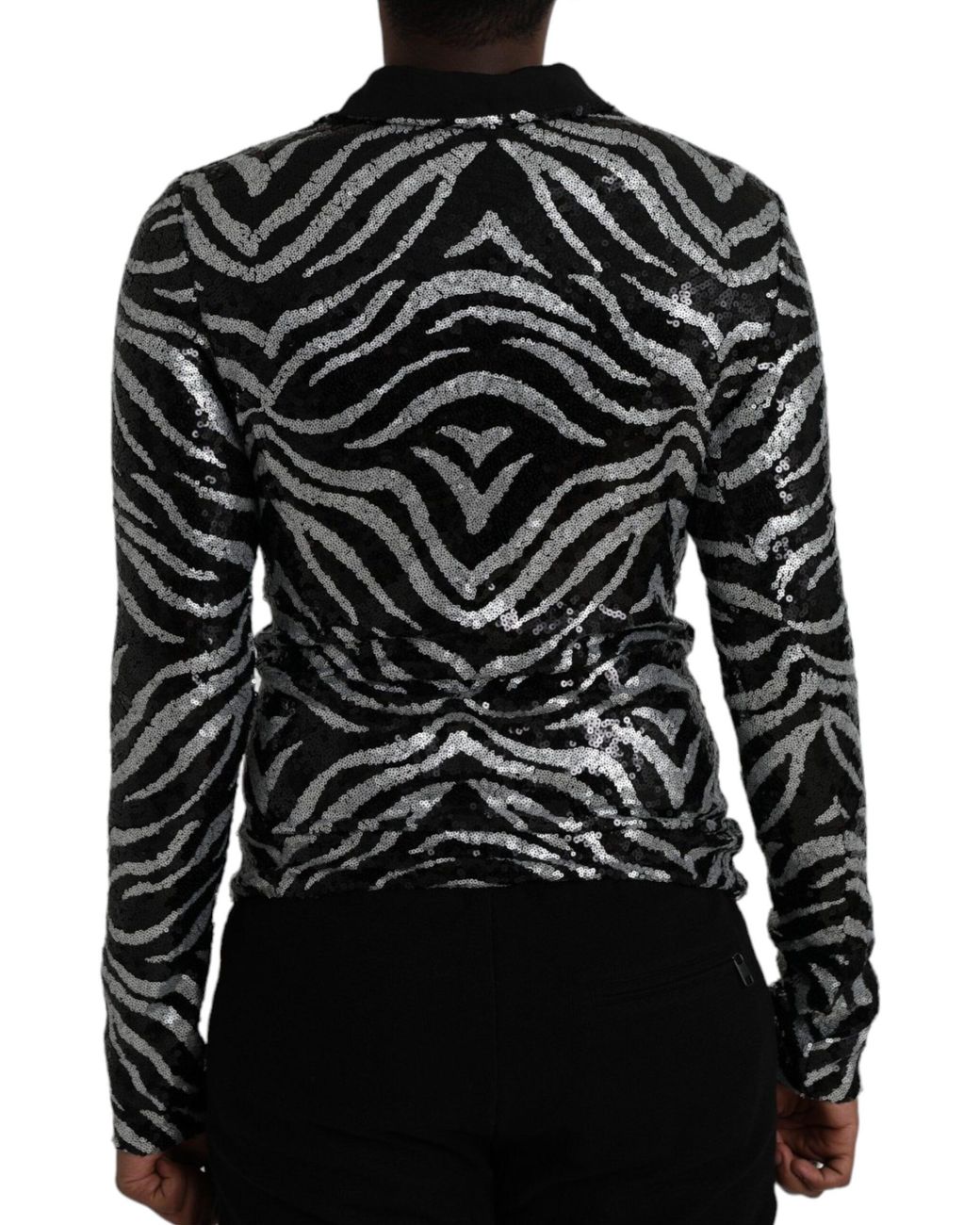 Dolce & Gabbana Black Sequined Polyester Sweater for men