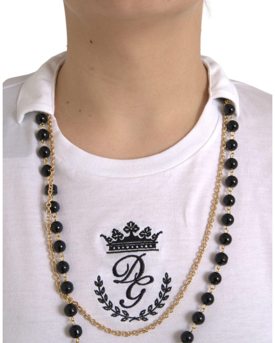 Dolce & Gabbana White Cotton Necklace Short Sleeves T-Shirt