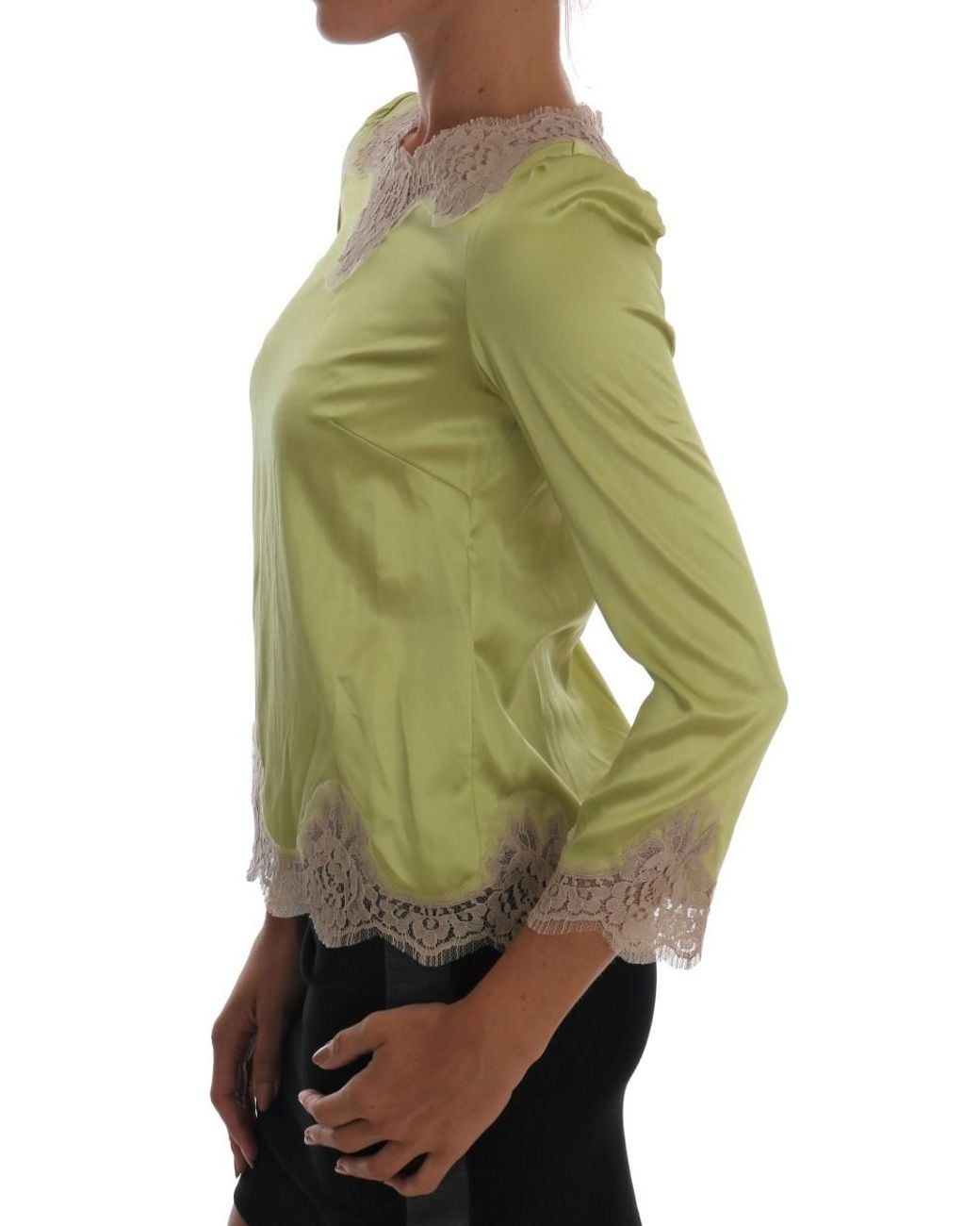 Dolce & Gabbana Green Silk Stretch Blouse Top