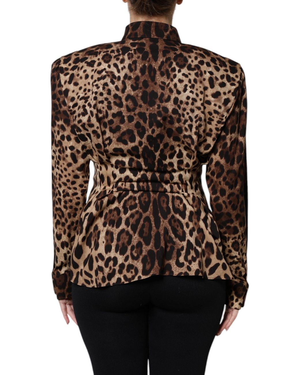 Dolce & Gabbana Black Leopard Silk Button Down Coat Jacket
