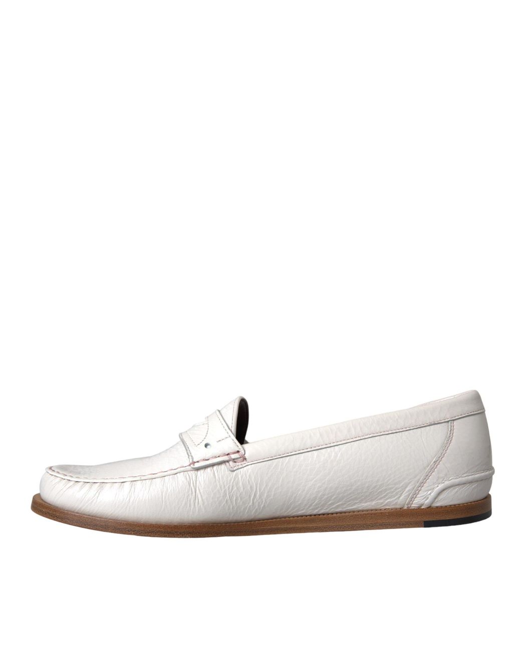 Dolce & Gabbana White Dolce & Gabbana Leather Slip-On Moccasin Loafer for men