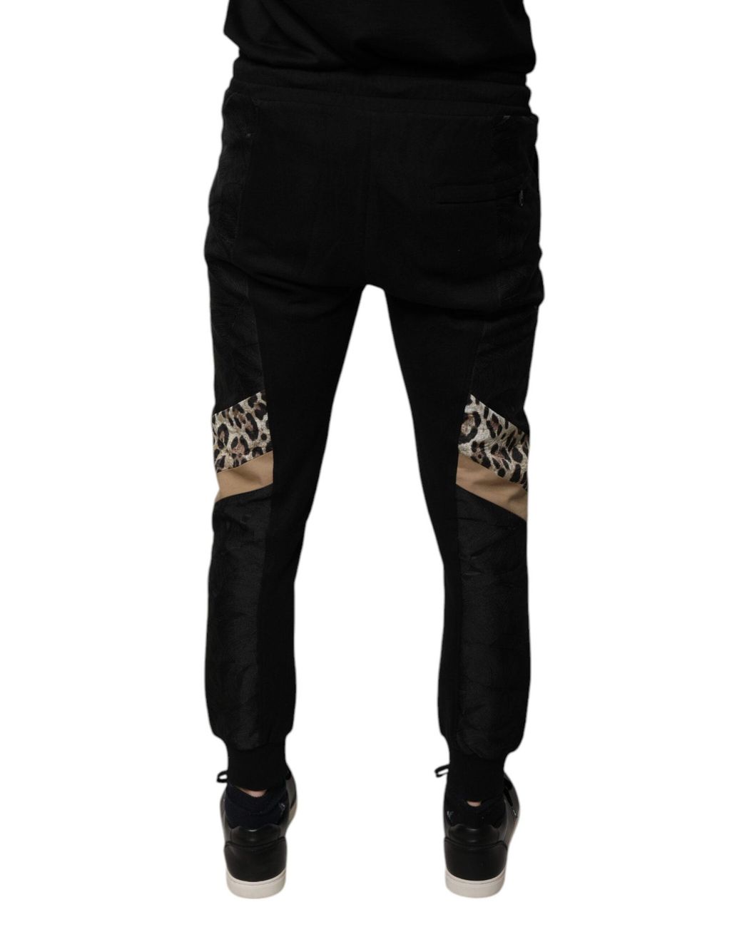 Dolce & Gabbana Black Casual Joggers Leopard Print Side Stripe Trousers for men