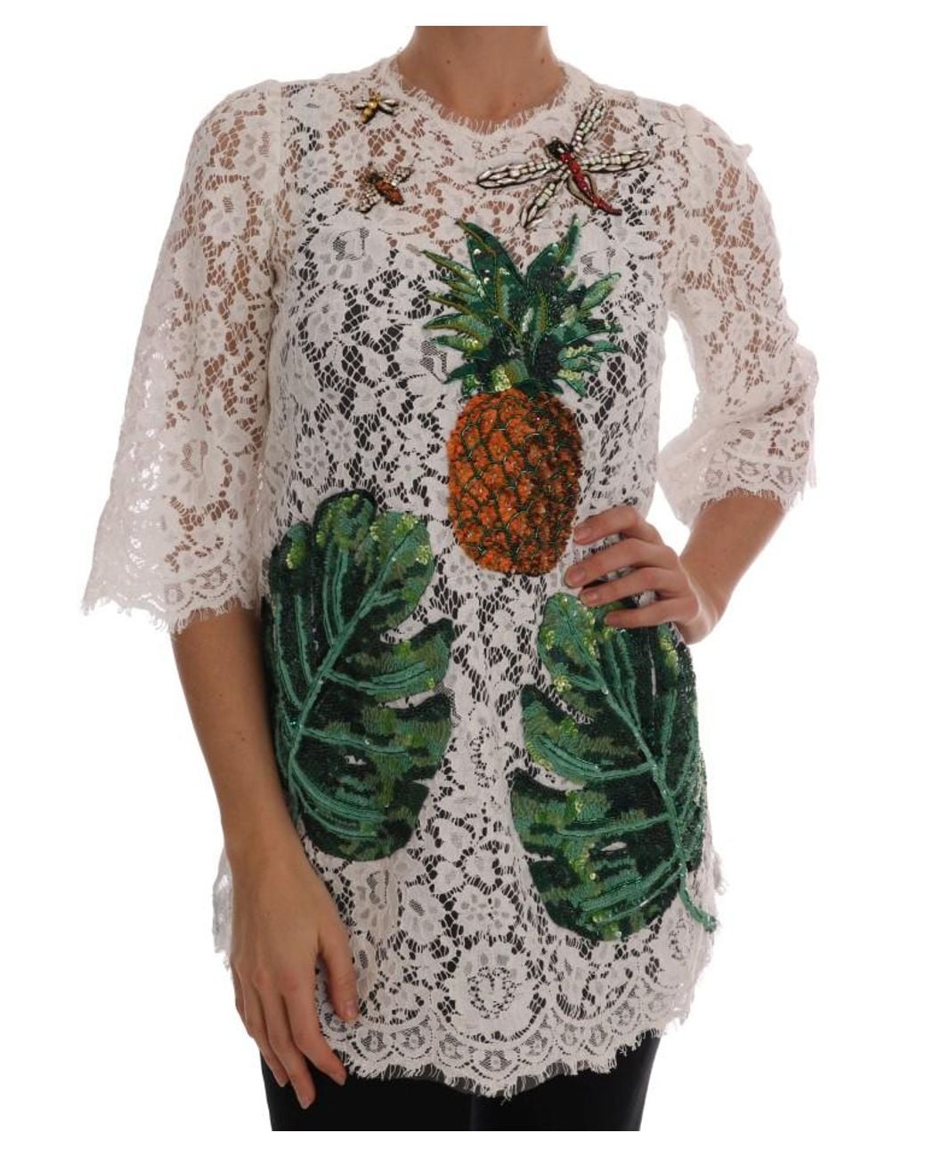Dolce & Gabbana Multicolor Embellished Lace Blouse