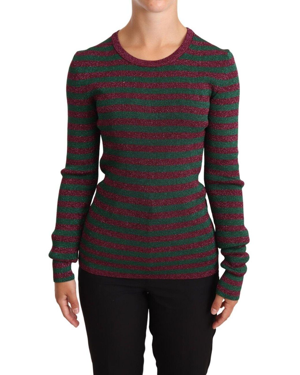 Dolce & Gabbana Blue Striped Crew Neck Pullover Sweater Viscose Clothing