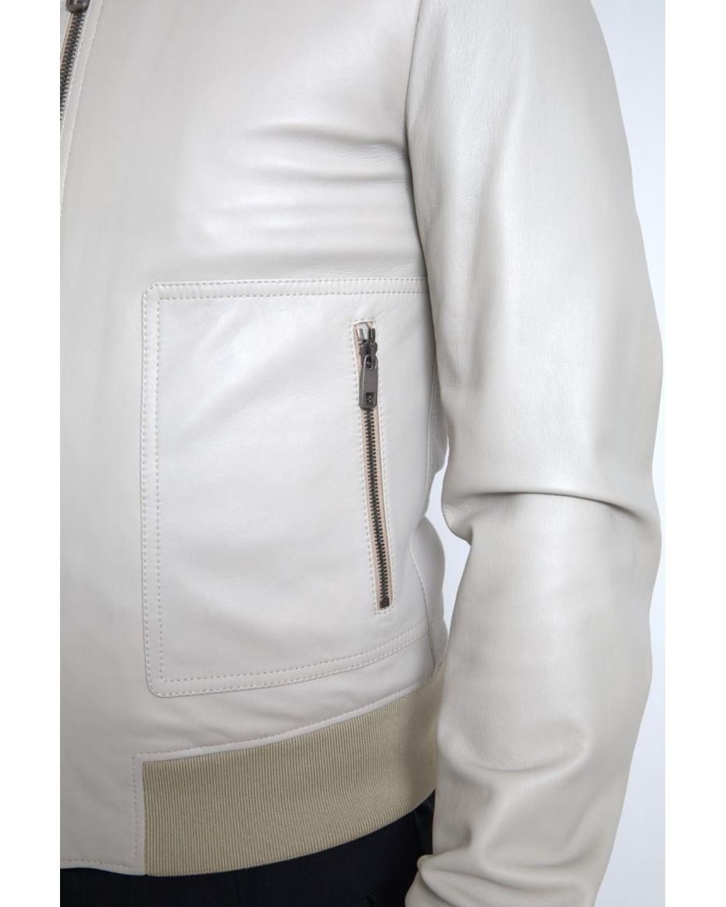 Dolce & Gabbana Gray Leather Bomber Blouson Full Zip Jacket for men