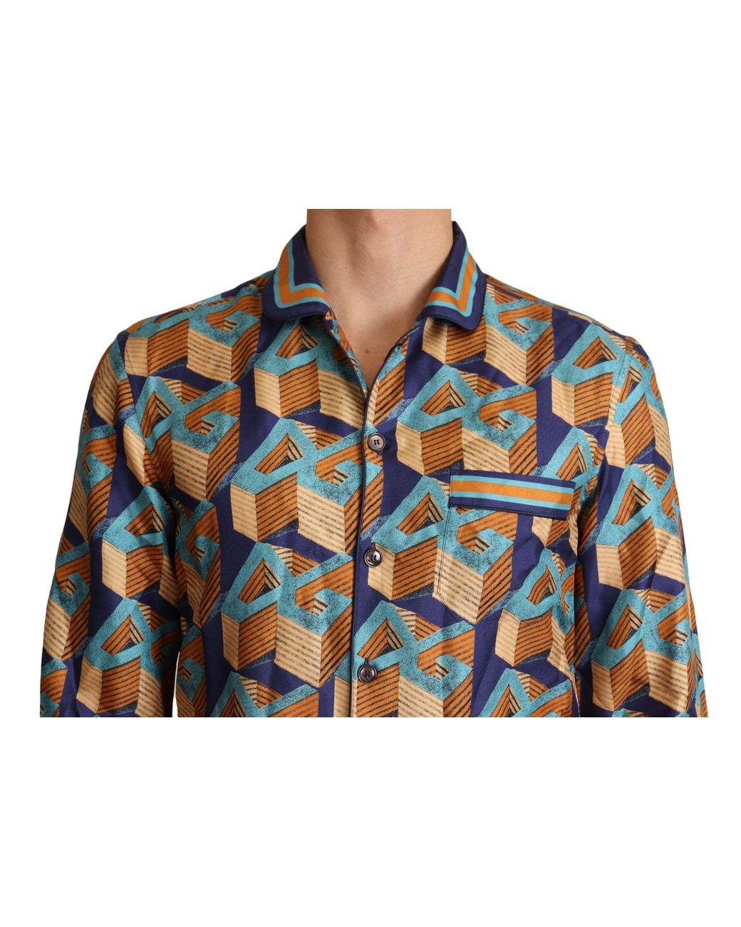 Dolce & Gabbana Blue Dg Logo Silk Top Shirt for men