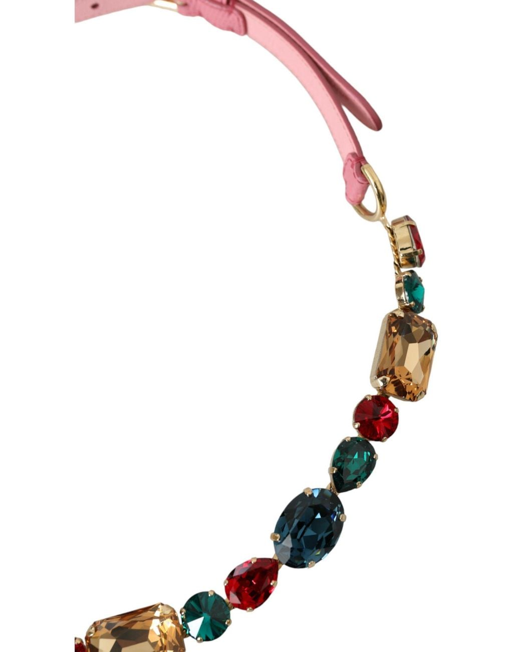Dolce & Gabbana Pink Leather Crystal Chain Embellished Belt