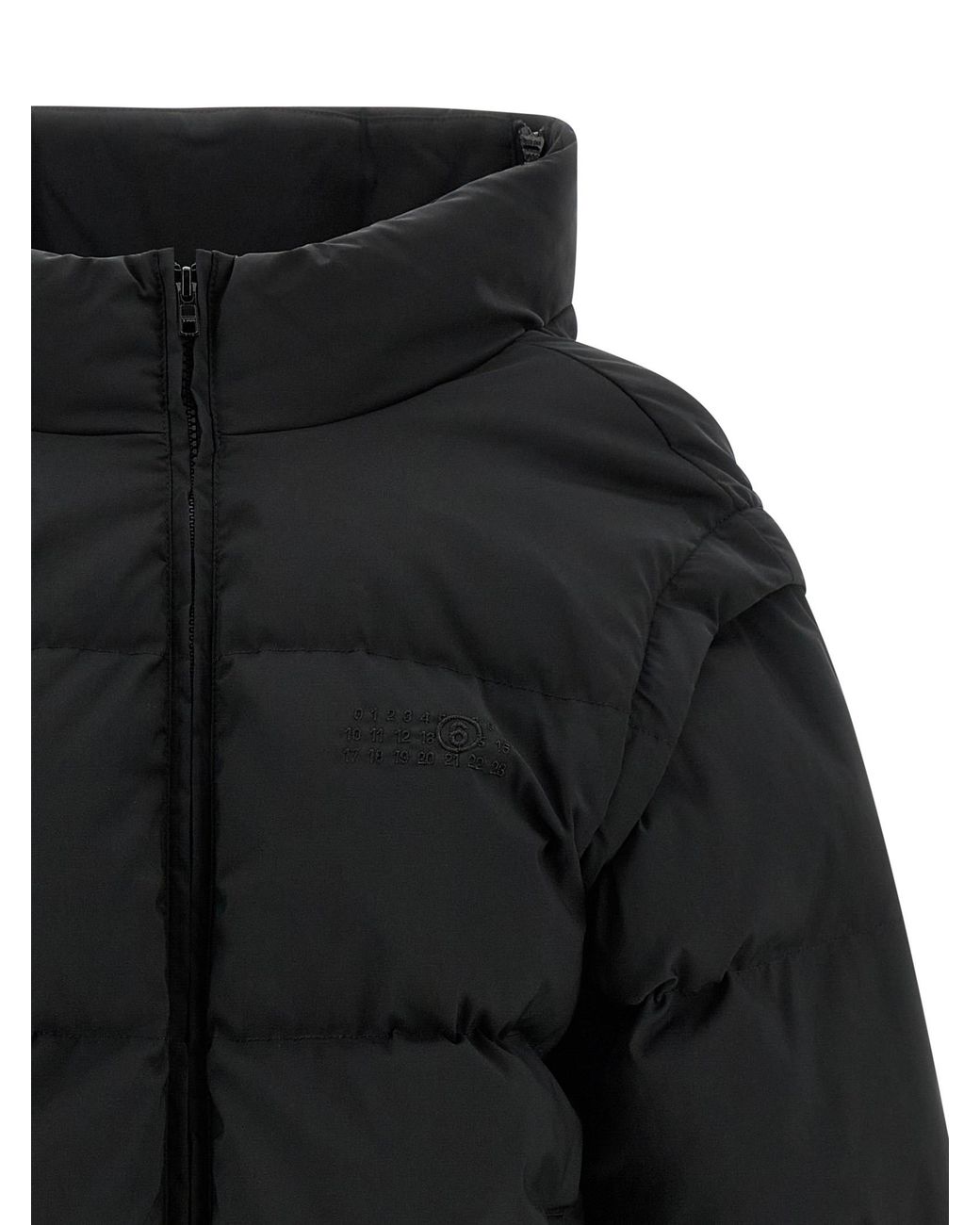 MM6 by Maison Margiela Black Numeric Signature Mm6 Embroidery Down Jacket Polyester Jacket, Parka, Casual