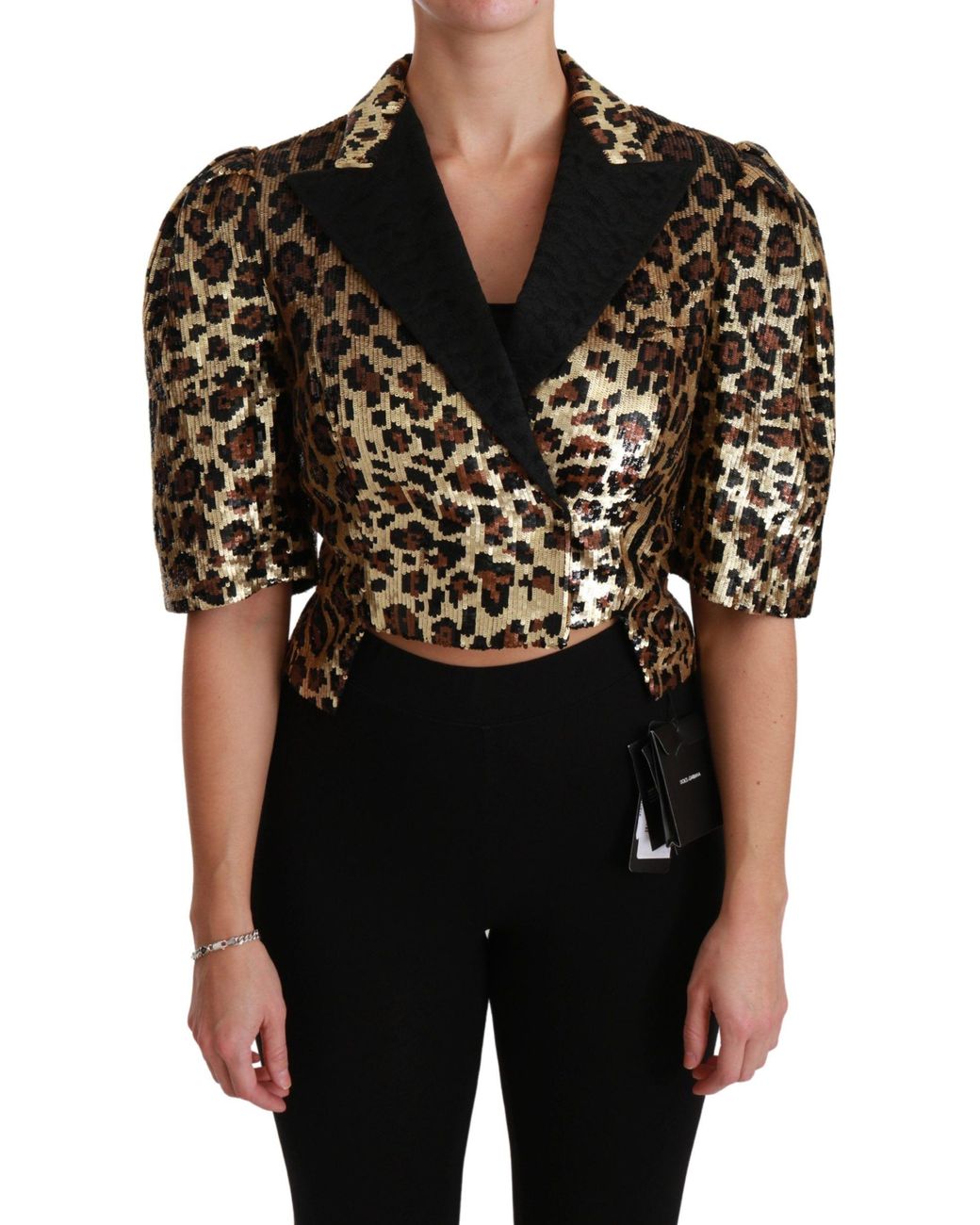 Dolce & Gabbana Black Gorgeous Blazer Jacket With Leopard Pattern And Floral Collar