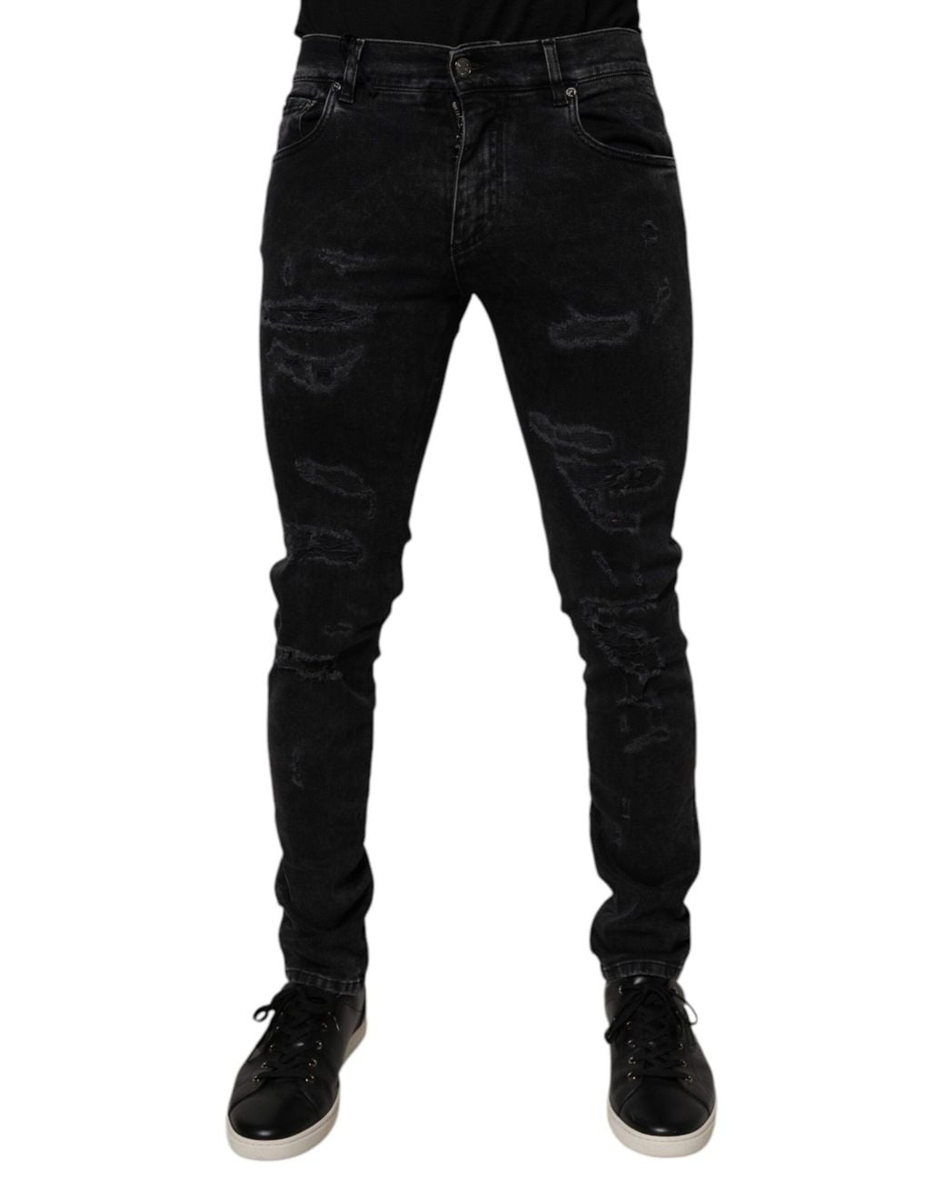 Dolce & Gabbana Black Slim Fit Distressed Jeans for men