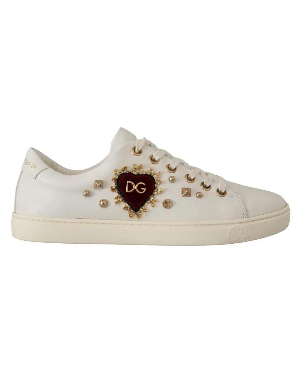 Dolce & Gabbana White Leather Heart Sneakers Shoes
