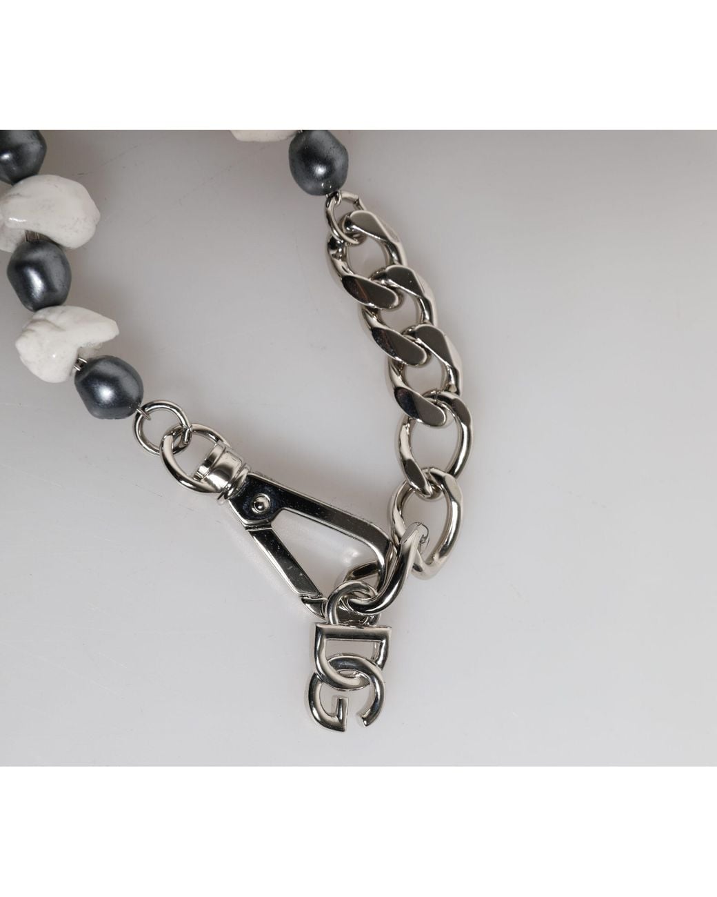 Dolce & Gabbana Metallic Tone Brass Beaded Shell Dg Logo Pendant Bracelet for men
