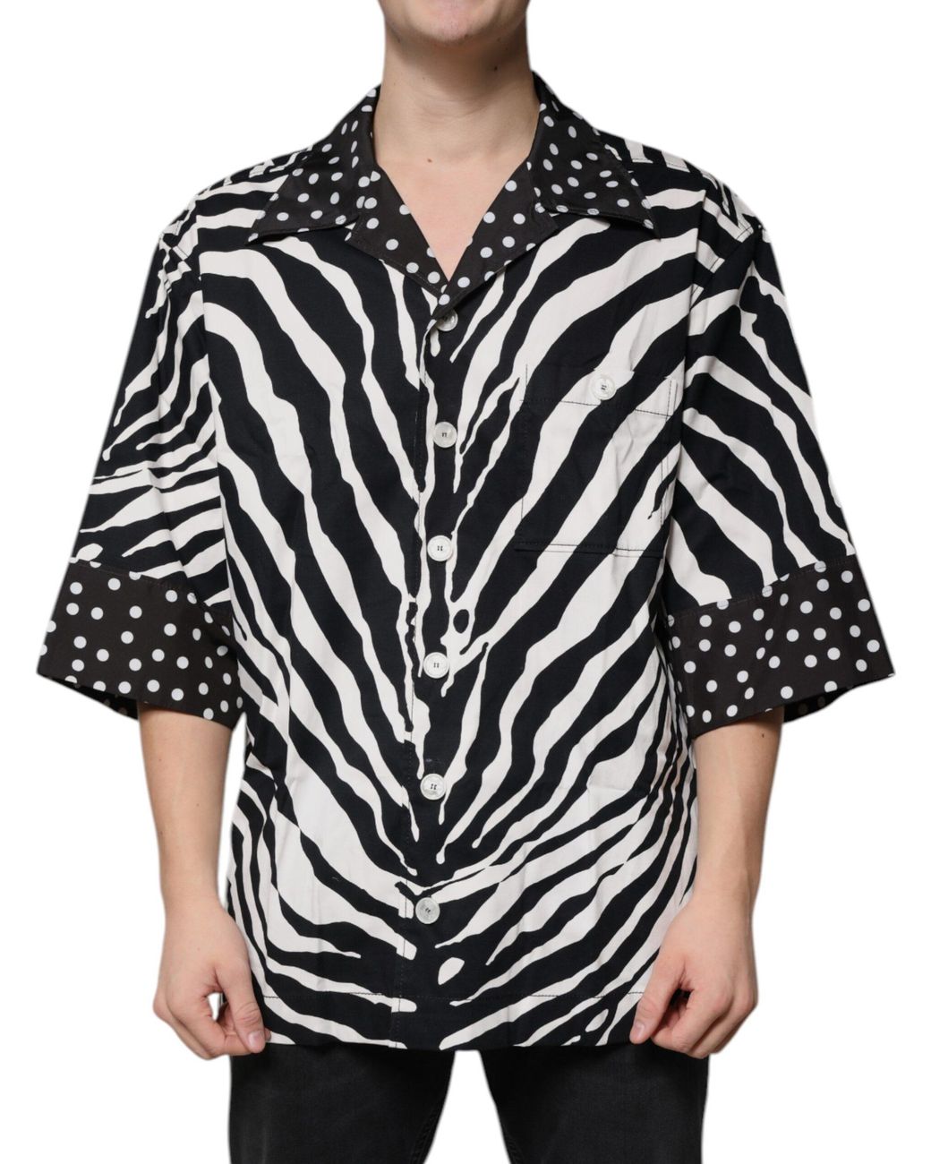 Dolce & Gabbana Black Zebra Button Down Oversize Shirt for men