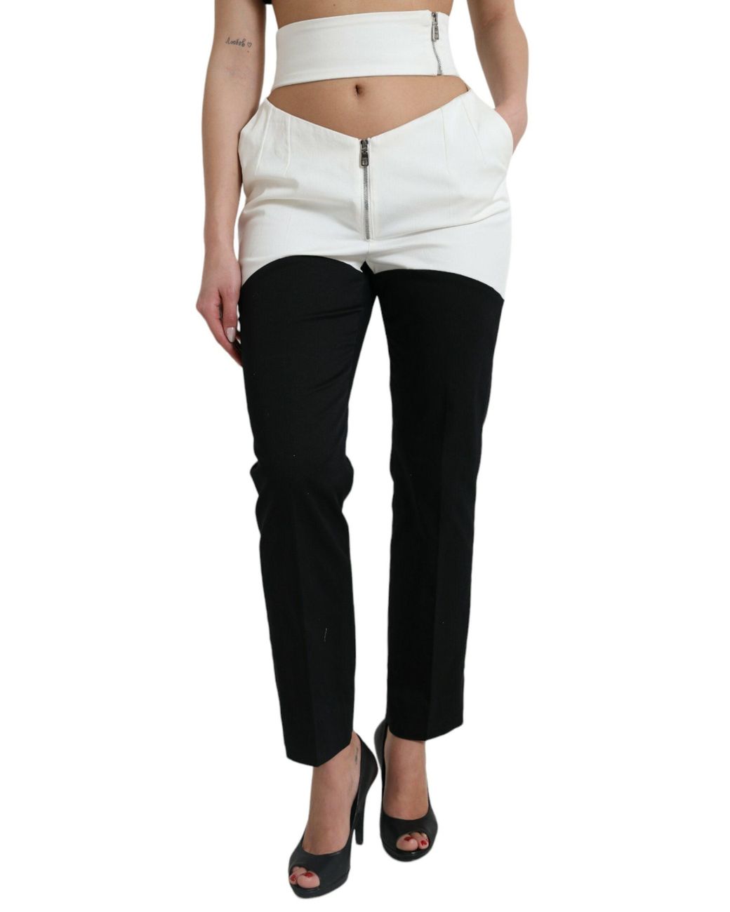 Dolce & Gabbana Black Cotton Cut Out Waist Tapered Pants