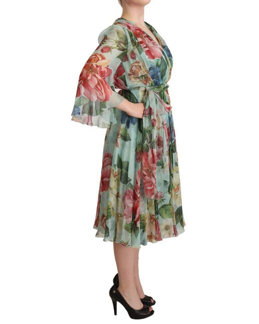 Dolce & Gabbana Green Silk Wrap Gown Dress (Pre-Owned)